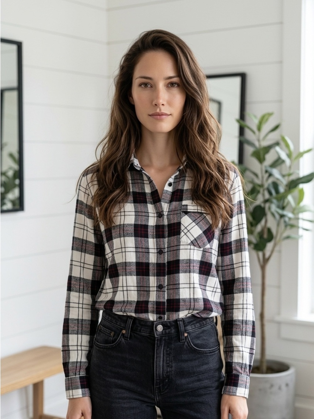 LOVE TREE shacket SHIRT flannel button down BLACK BOHO WESTERN, Size S